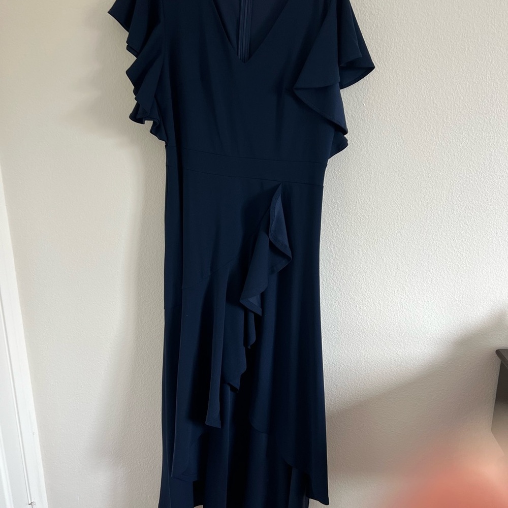 Elegant Navy Blue Ruffle Dress